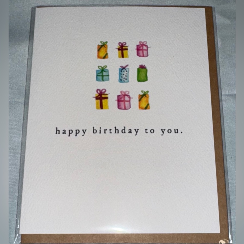 White and Brown Birthday Card Design with Minimalist Gift Boxes